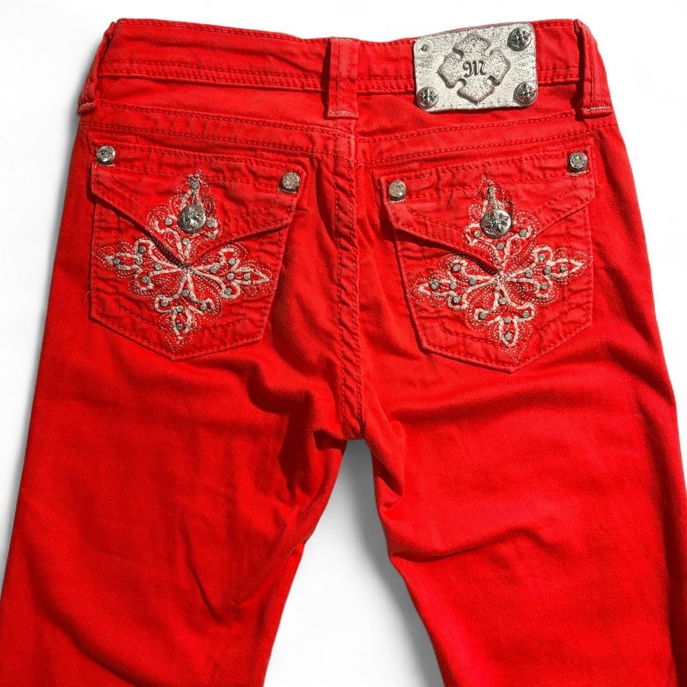 Miss Me Girls Size 14 Carrot Red Skinny Jeans Silver Floral Embroidered JK5335S8